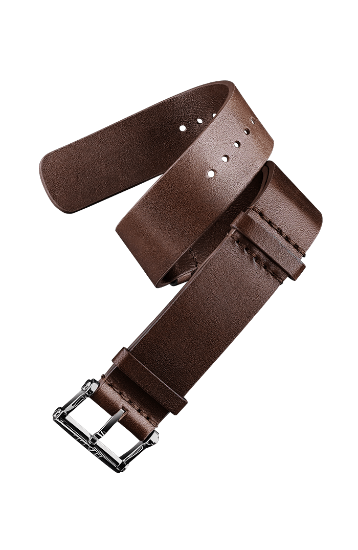 Brown baranil calf (cow) leather NATO style 20mm - Polished pin buckle