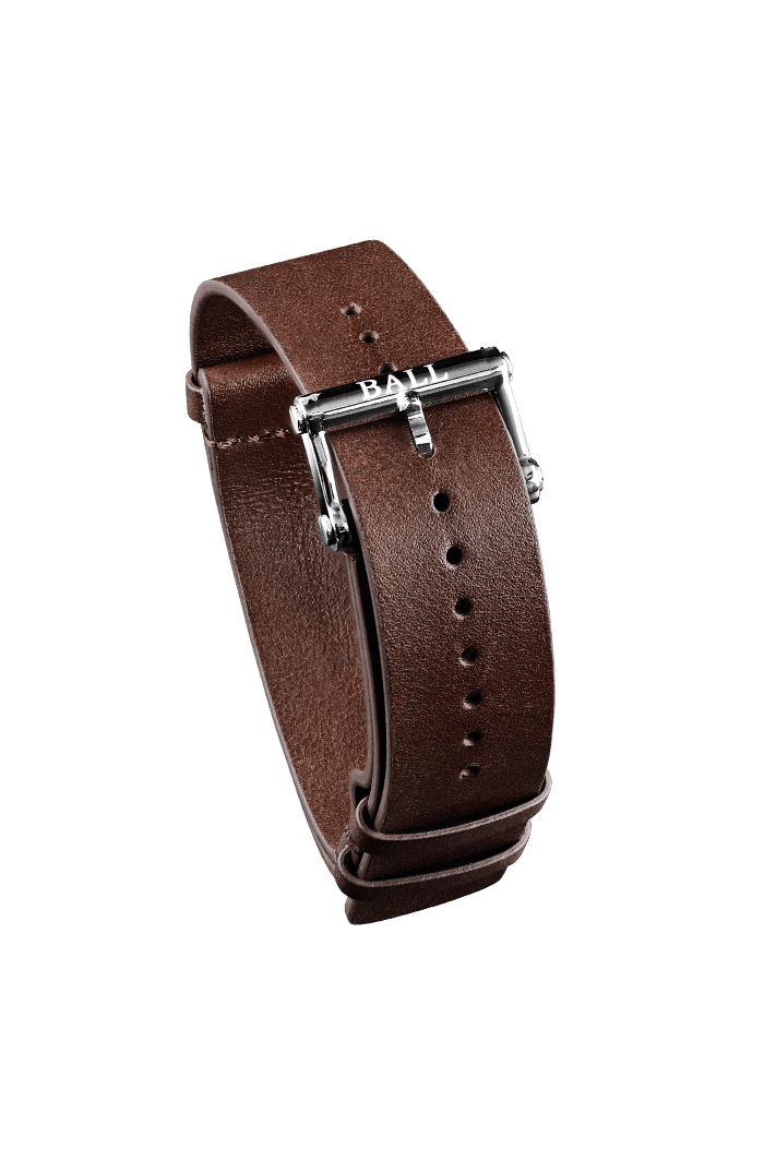 Brown baranil calf (cow) leather NATO style 20mm - Polished pin buckle